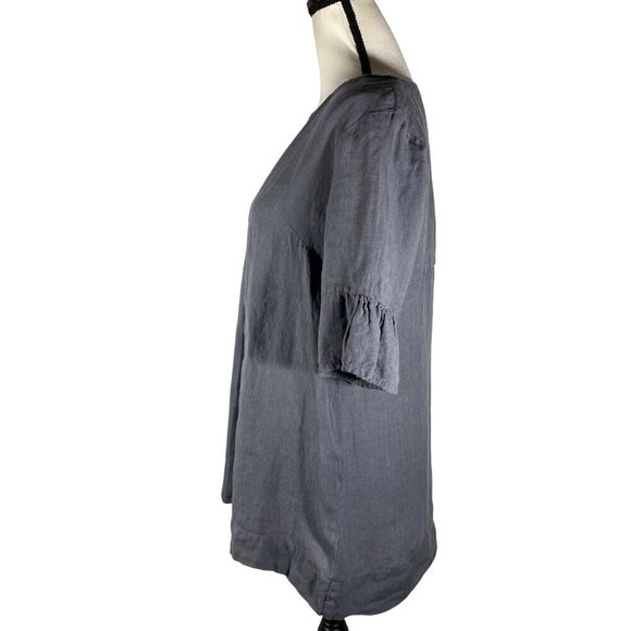 Studio 412 linen made in Maine Gray Linen V-Neck Tunic Top With Ruffle Sleeves S - Picture 2 of 9